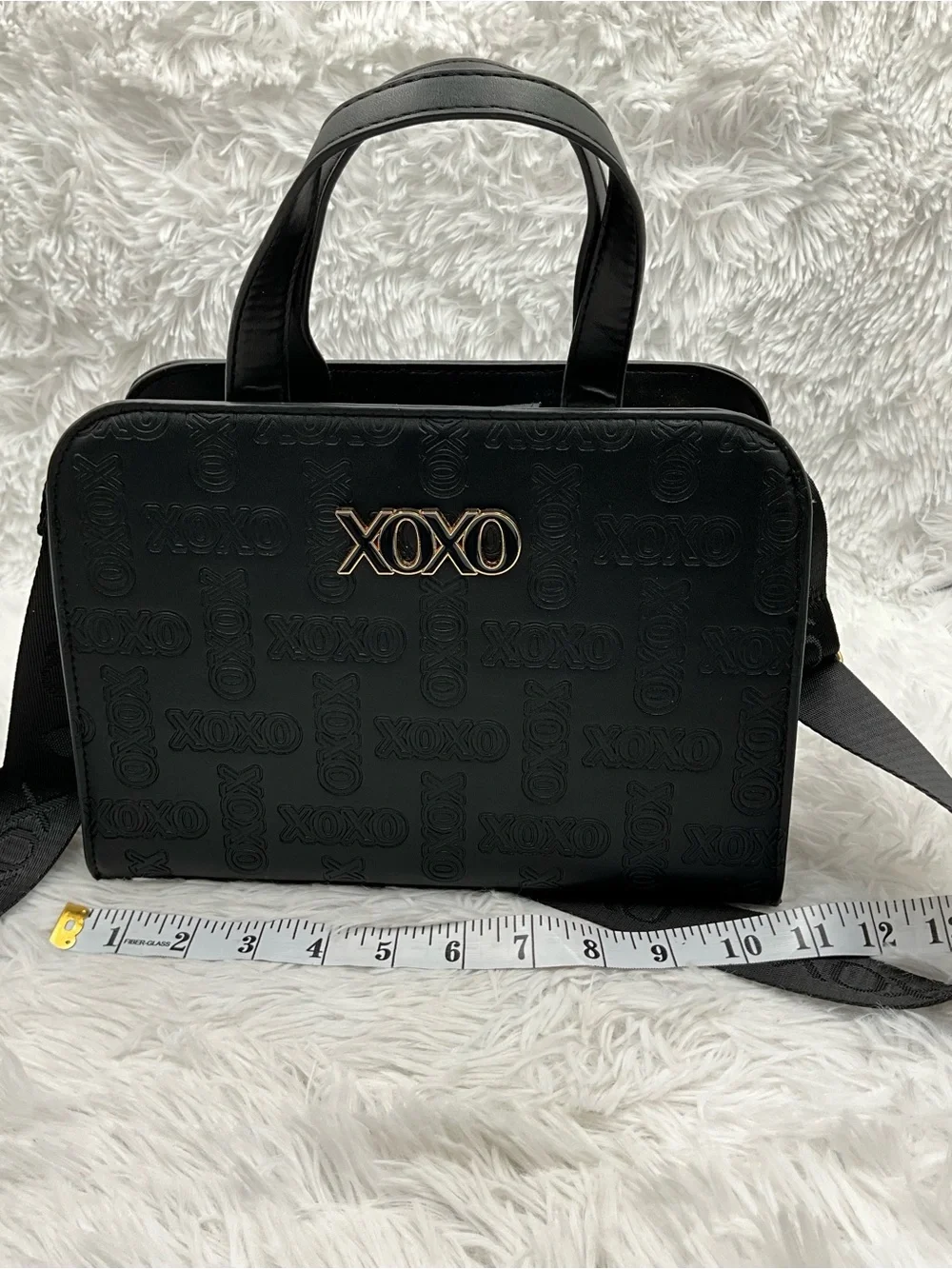 XOXO Black Embossed Logo Satchel Crossbody Bag with Gold Hardware